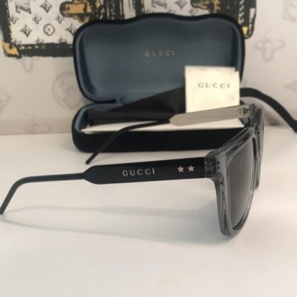 New Authentic Gucci GG0564S 003 Light Blue Cat-Eye Sunglasses Blue Lenses - Picture 5 of 13